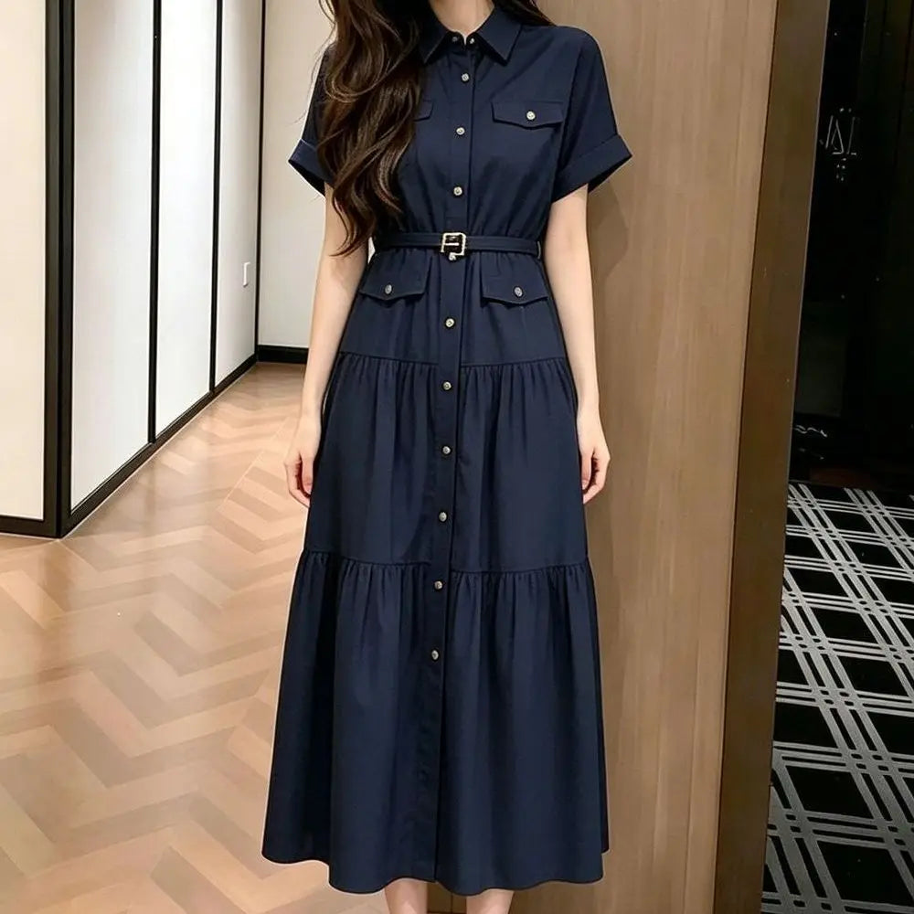 French Blue Short Sleeve Shirt Dress
