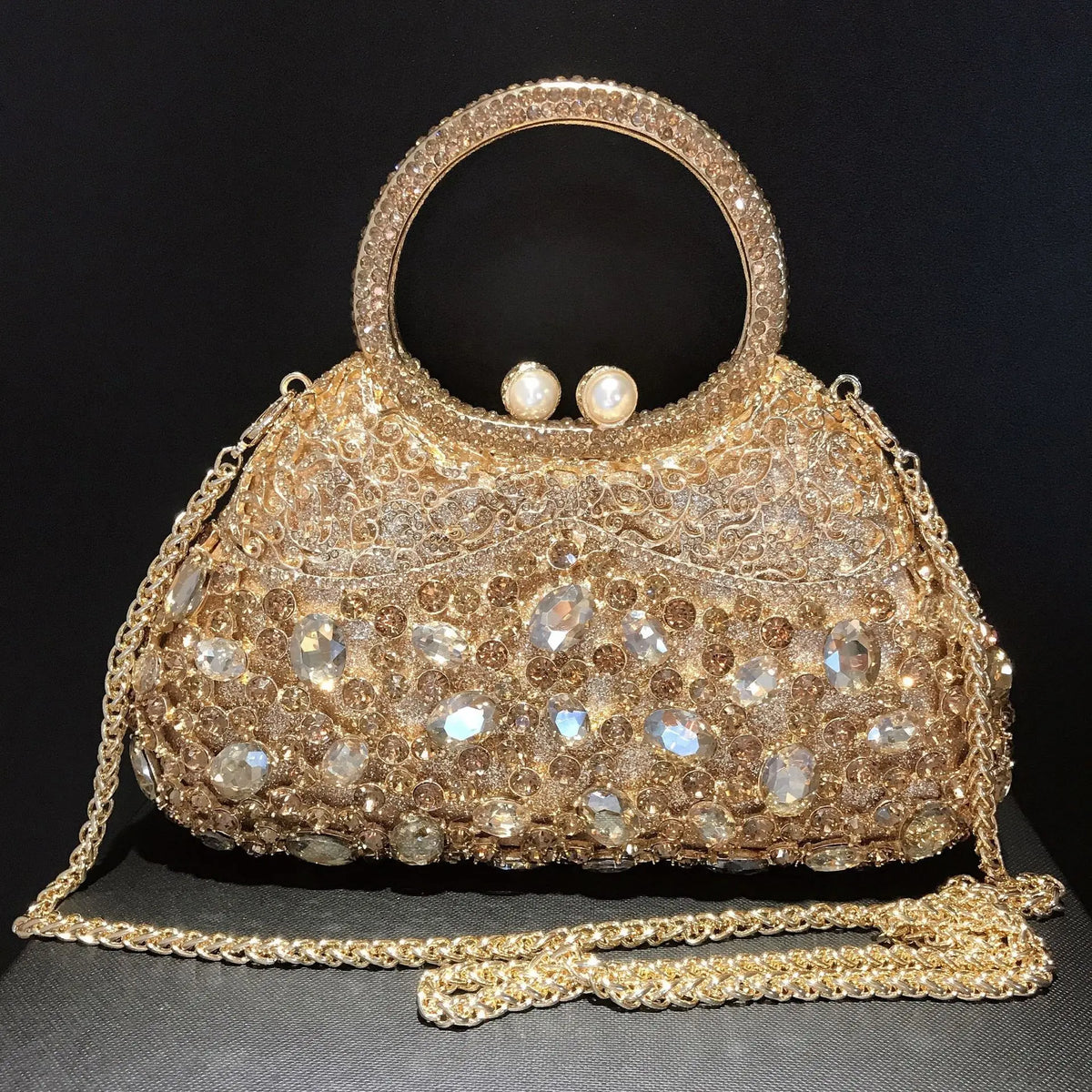 Rhinestone Hollow Metal Evening Clutch Purse for Women