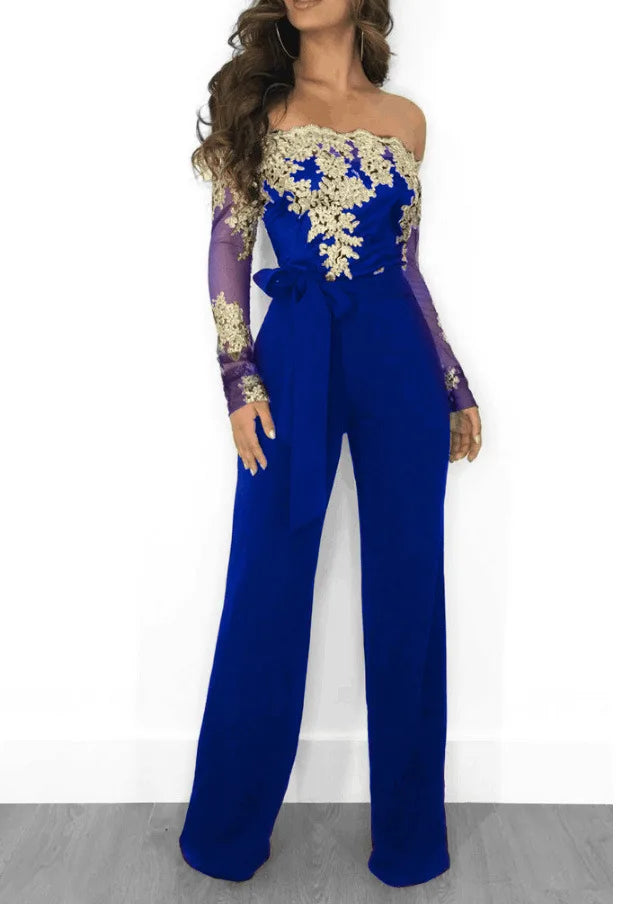 Elegant Lace Stitching Wide Leg Jumpsuit for Women