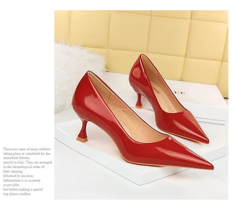 Classic Patent Leather Kitten Heel Office Pumps for Women