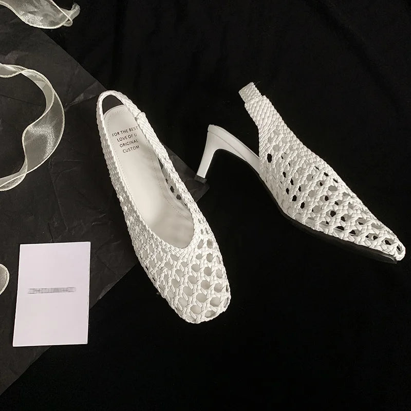 Handmade French Style Cut Out Weave Sandals for Women