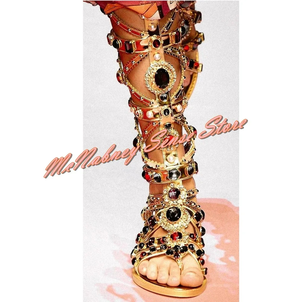 Fashionable Gold Rhinestone Open Toe Sandals For Women