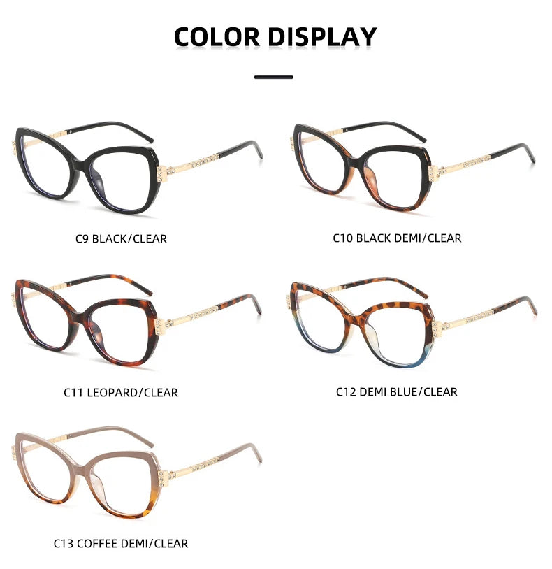 Black Cat Eye Rhinestone Anti Blue Light Reading Glasses for Women
