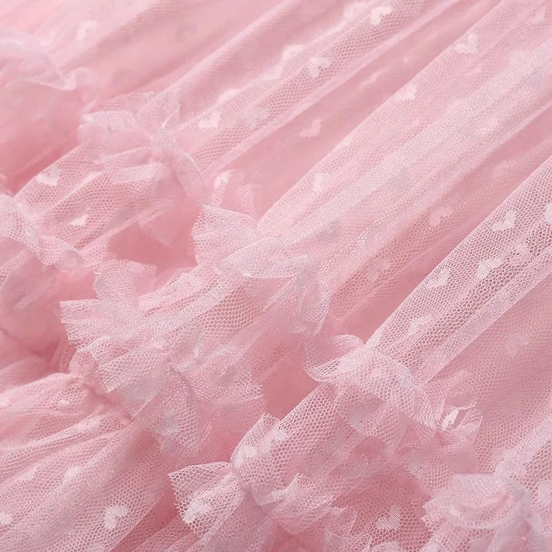 Romantic Vintage Jacquard Tulle Puff Skirt for Women