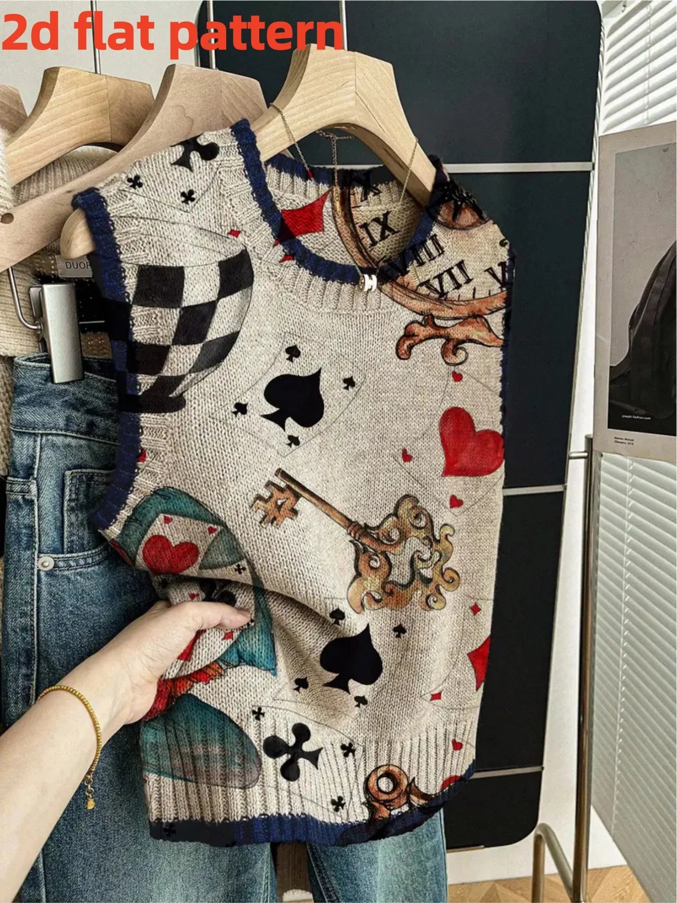 Digital Print Four Season Knit Pullover Vest for Women