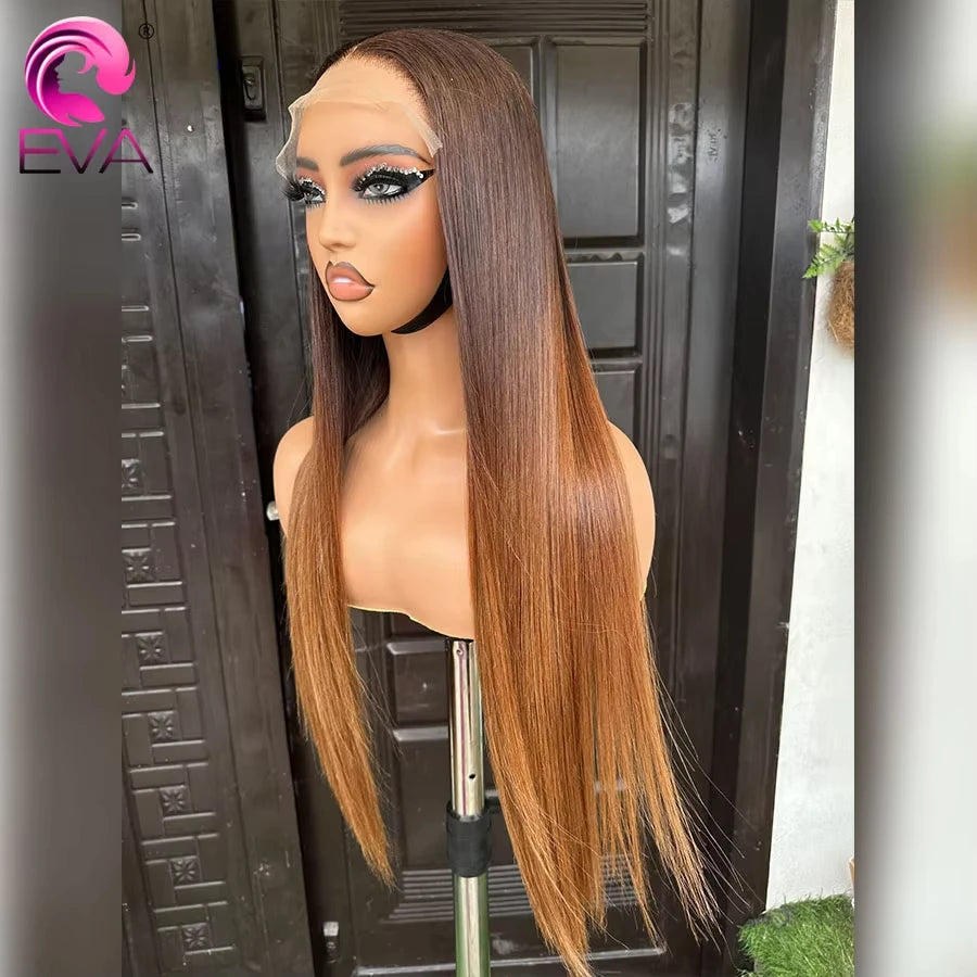 13x6 Full Frontal HD Lace Wig Ombre Blonde Straight Melt Skin Full Lace Frontal Human Hair Wig Honey Blonde Real HD Lace Wigs