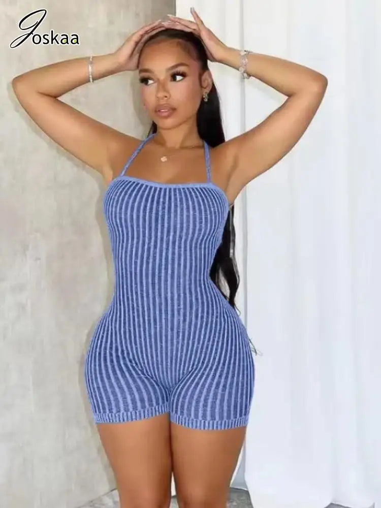Backless Striped Knitted Sporty Playsuit for Women