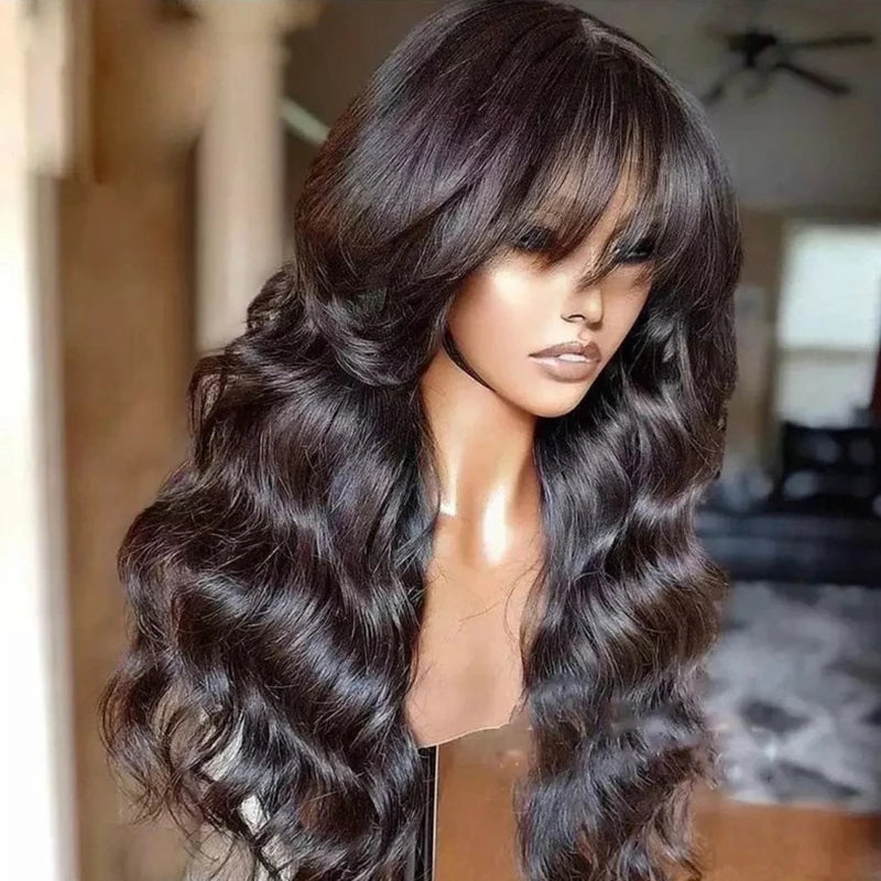 Long Body Wave Glueless Human Hair Wig With Bangs for Women