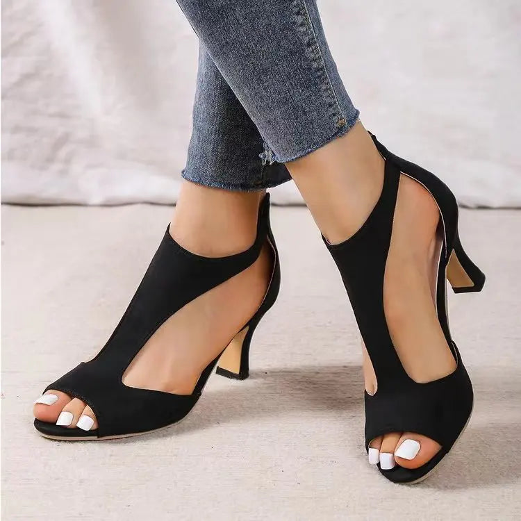 Open Toe Platform Sandals Side Zipper