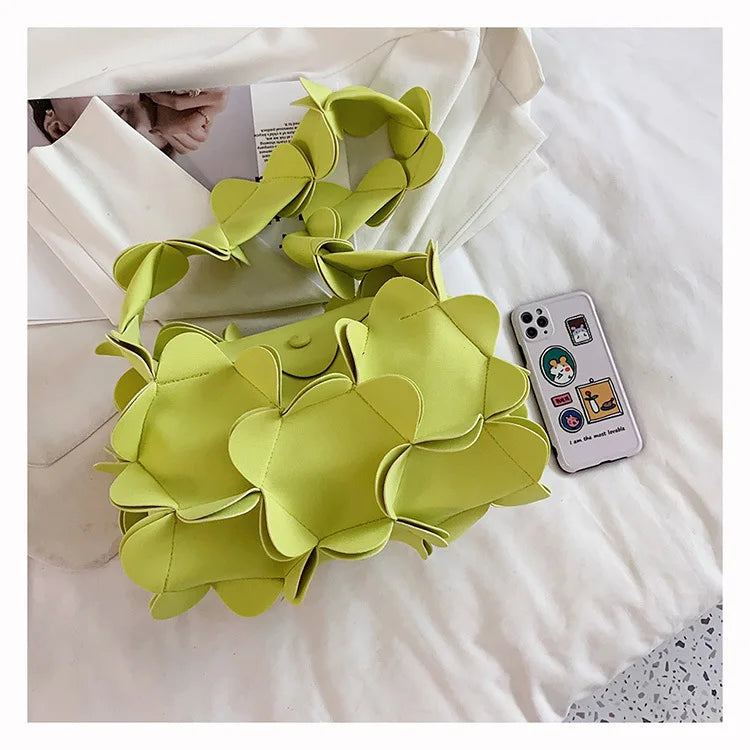 Korean Style 3D Flower PU Leather Shoulder Bag for Women