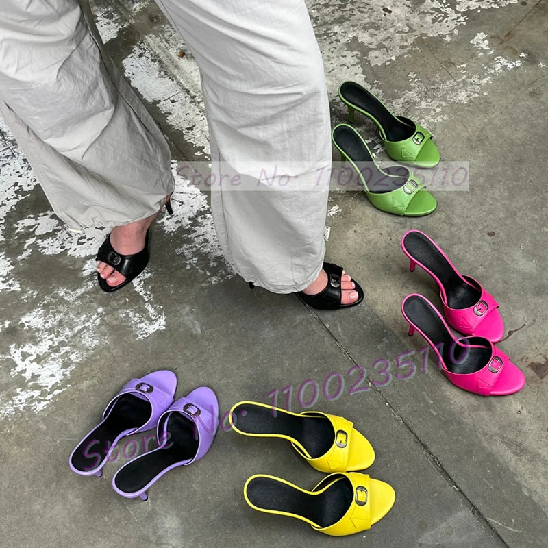 Sophisticated Purple Round Toe Buckle Mules For Women