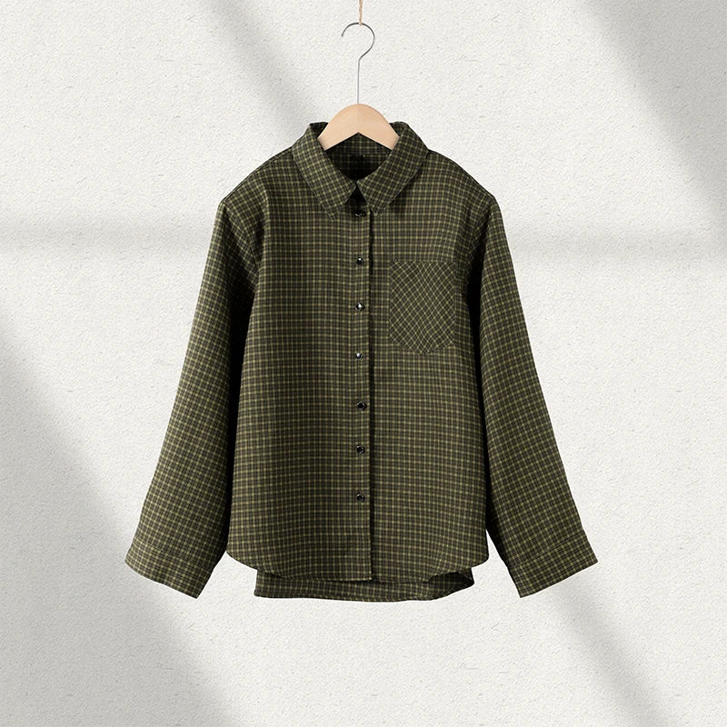 Long Sleeve Plaid Button-Up Shirt Jacket for Women