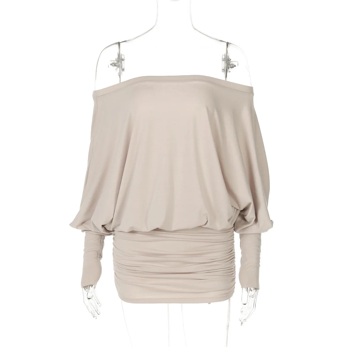 Elegant Ruched Off Shoulder Knit Mini Dress For Women