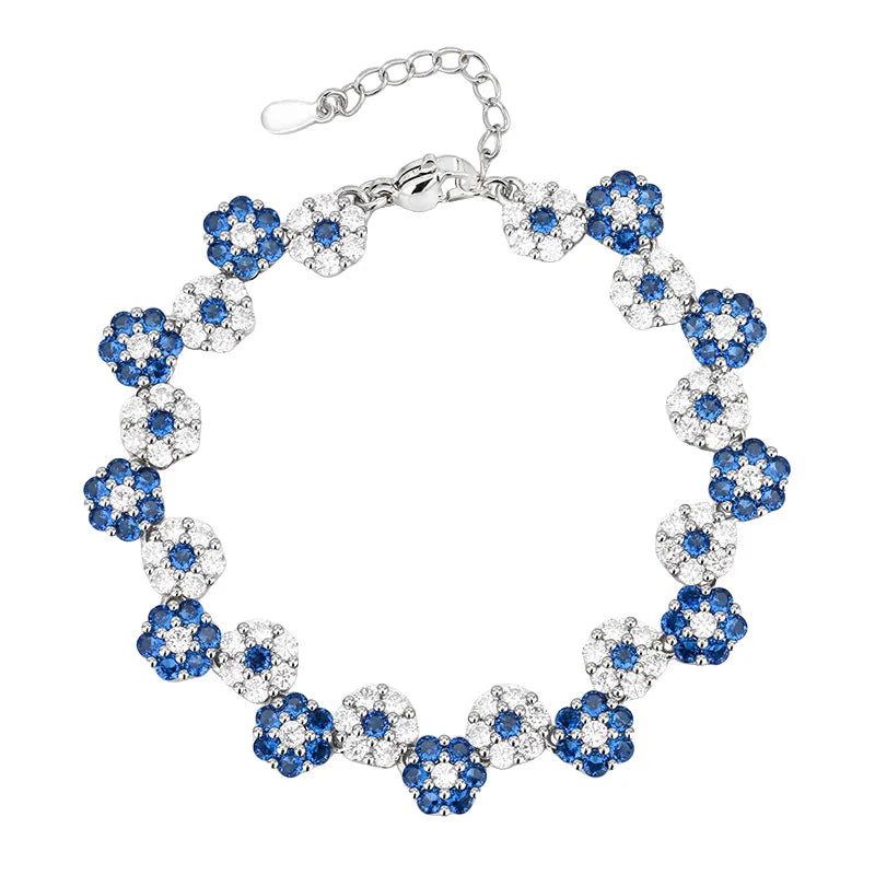 Vintage Blue Floral Zircon Necklace and Bracelet Set for Women