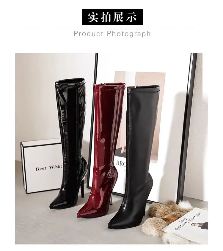 Black Pointed Toe Slim Knee Boots