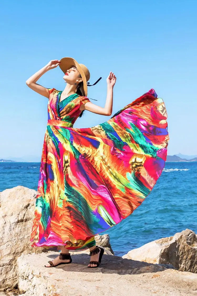 Plus Size Peacock Print Maxi Dress