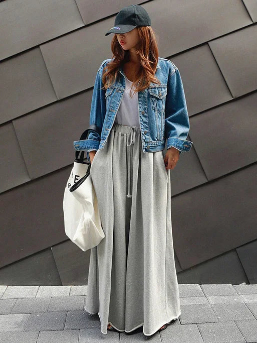 Beautyblue Gray Wide Leg Pants Black Bottoms for Women Casual Loose Pocket Korean Harajuku Streetwear Female Outdoor Sweatpants