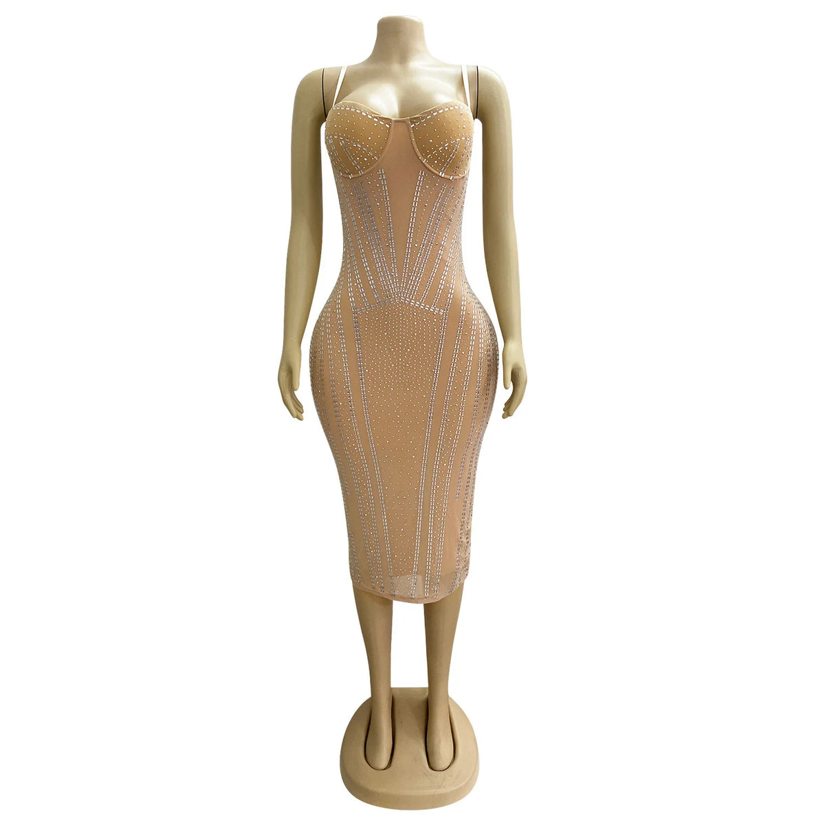 Rhinestone Mesh Sleeveless Mini Party Dress for Women