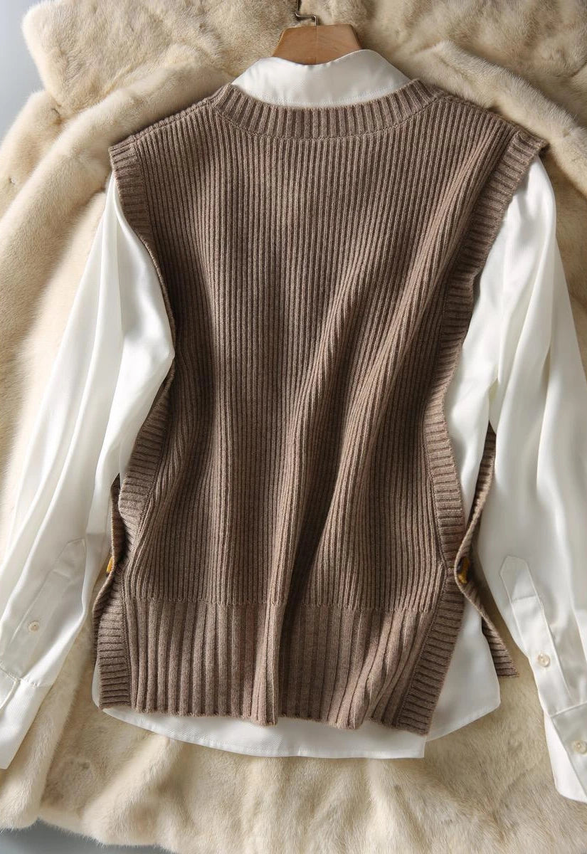 Waistcoat Round O Neck Solid Knit Vests for Women Pullover Lady Sweaters Wool Fashion 2025 Smooth Sleeveless Clothing Winter Y2k