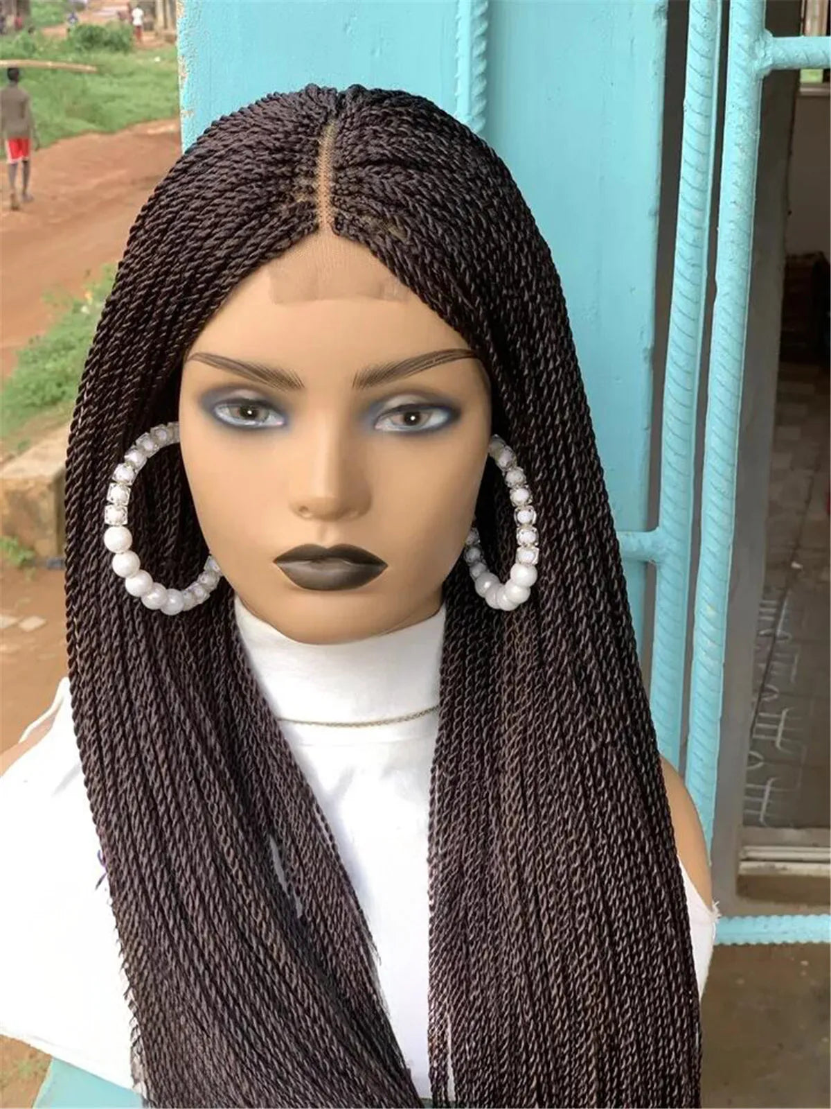 28inch Chestnut Brown Micro Twist Color Mix Wig with 5x5 HD Lace Closure Glueless Natural Look Braiding Lace Wig for Women