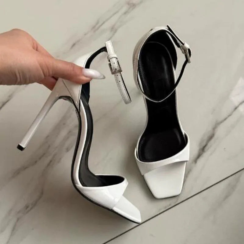 Patent Leather Open Toe Ankle Strap Sandals for Women