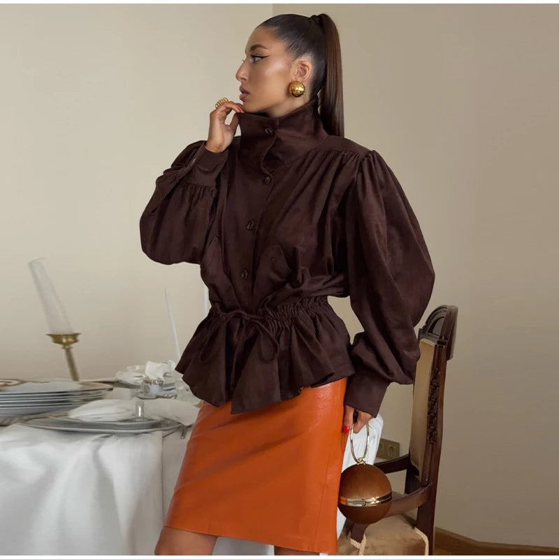Lightweight Faux Suede Stand Collar Jacket for Women