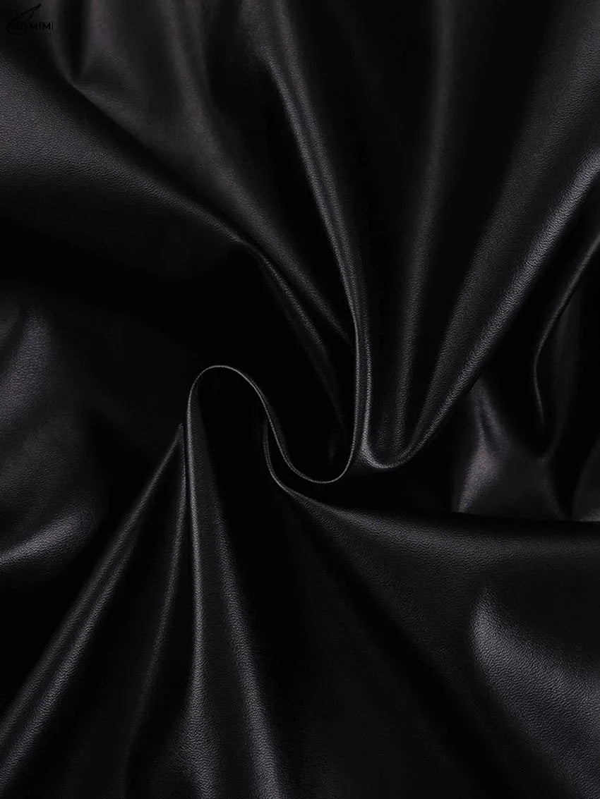 Oymimi Casual Black Pu Leather Skirts For Woman Elegant Button High Waisted Skirts Fashion Pockets Straight Skirt Streetwear