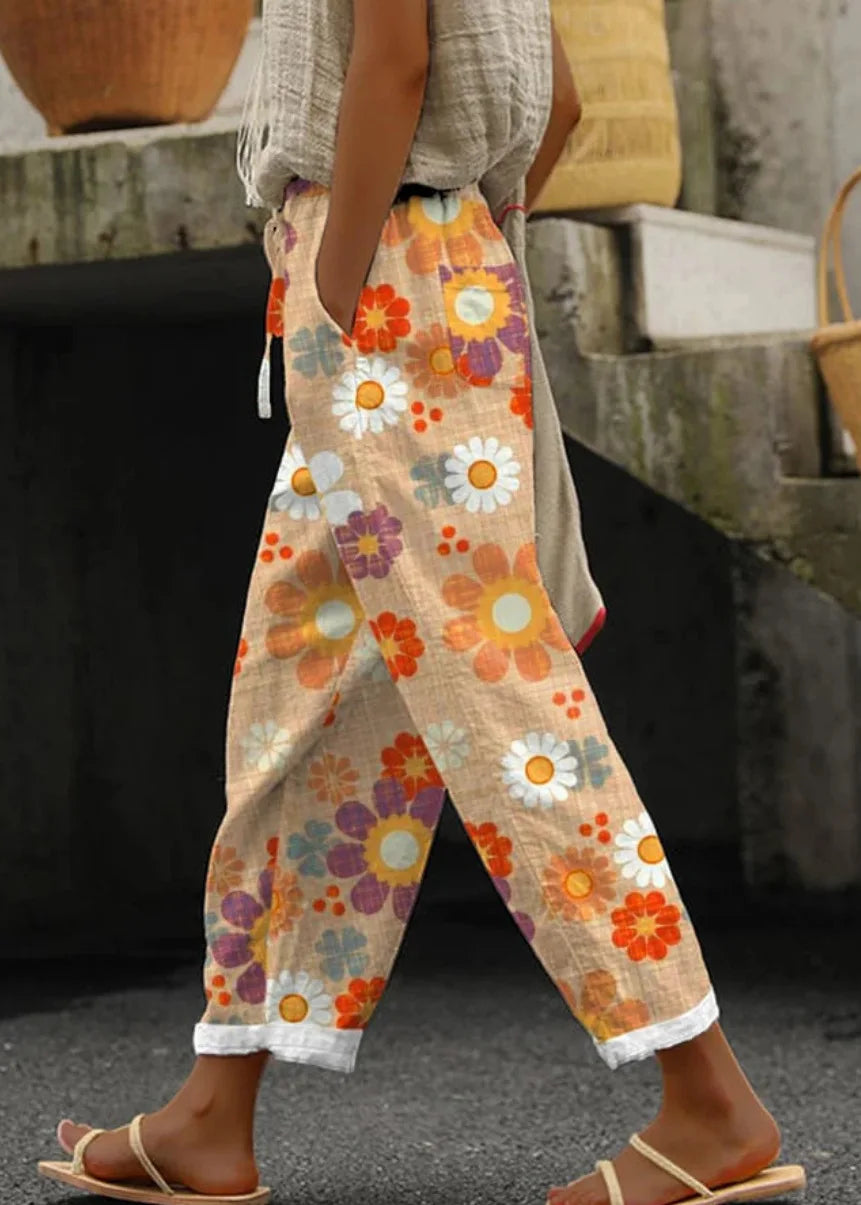 Elegant Printed Loose Ankle-Length Casual Pants for Women