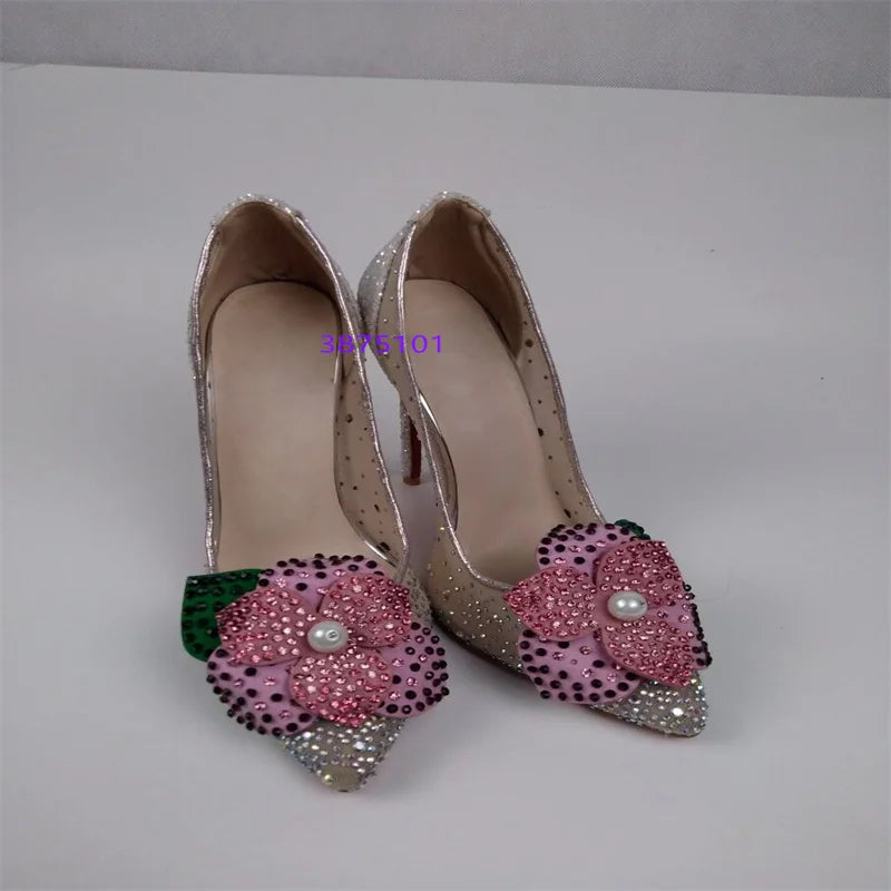 Crystal Mesh Bridal Pointy Pumps