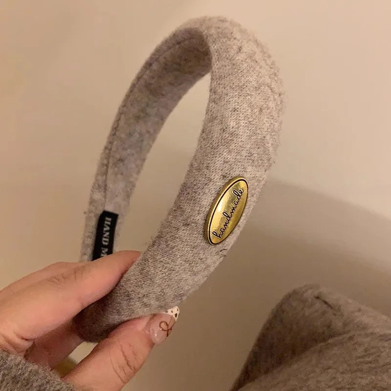 Wide Gold Emblem Wool Felt Headband