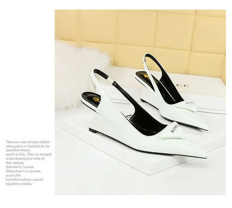 Patent Leather Wedge Heel Pumps With Back Strap for Women