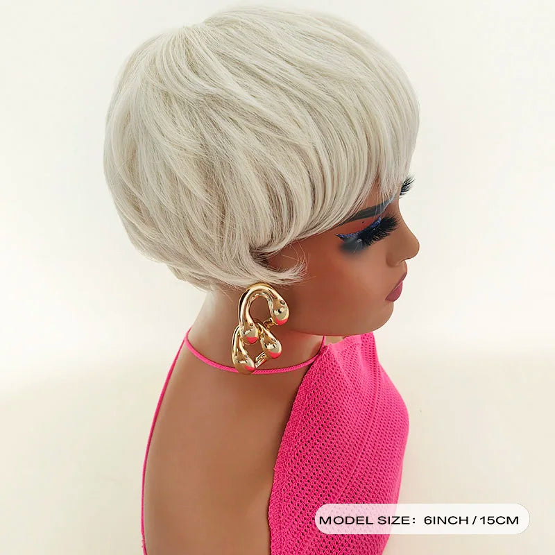 Natural Short Layered Pixie Wig With Bangs For Women