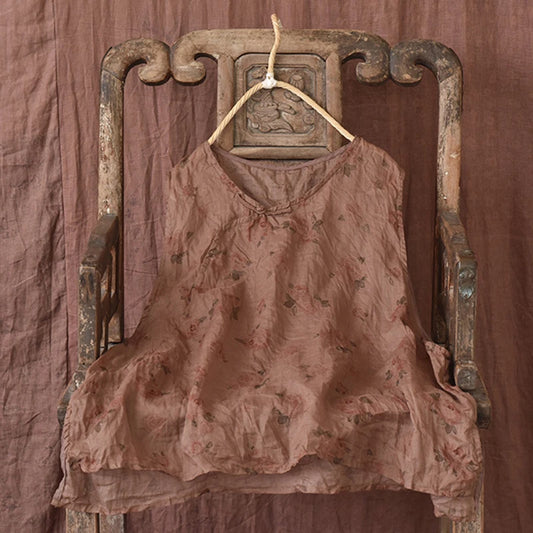 Vintage Floral Linen Tank Top