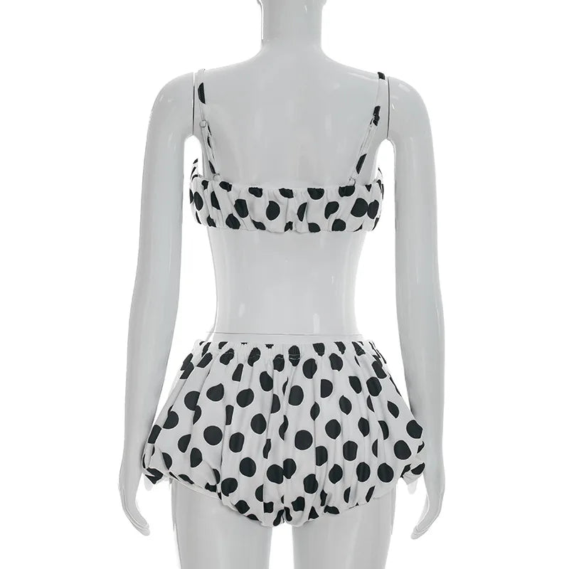 Polka Dot Spaghetti Strap Crop Top and Shorts Two Piece Set for Women
