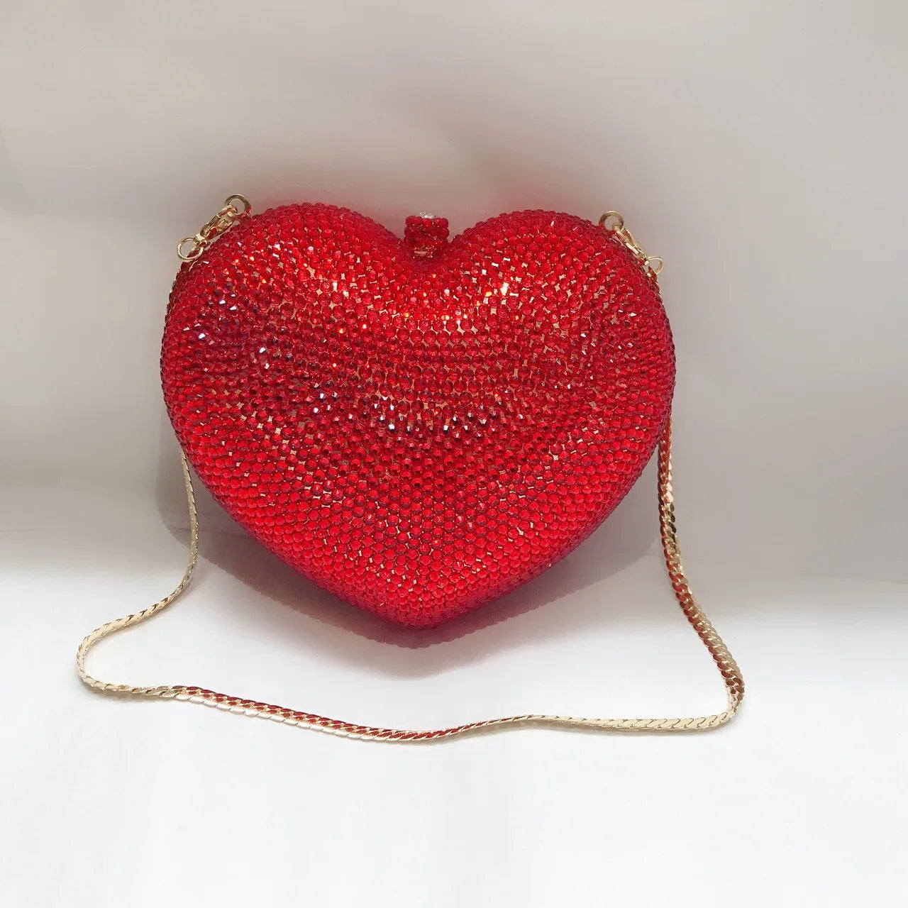 Red Peach Heart-shaped Diamond-encrusted Dinner Bag Full Of Diamonds Love Clutch Bag Hard Box Crystal Women's Banquet Dress Bags