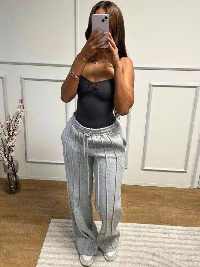 Striped Ribbon Straight Leg Jogger Pants for Women