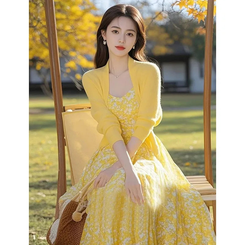 Two Piece Floral Knit Cardigan Set