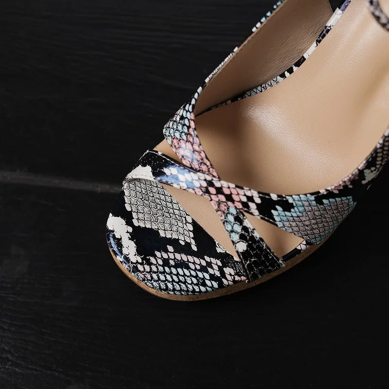 Snakegrain Textured Buckle Platform Wedge Sandals for Women