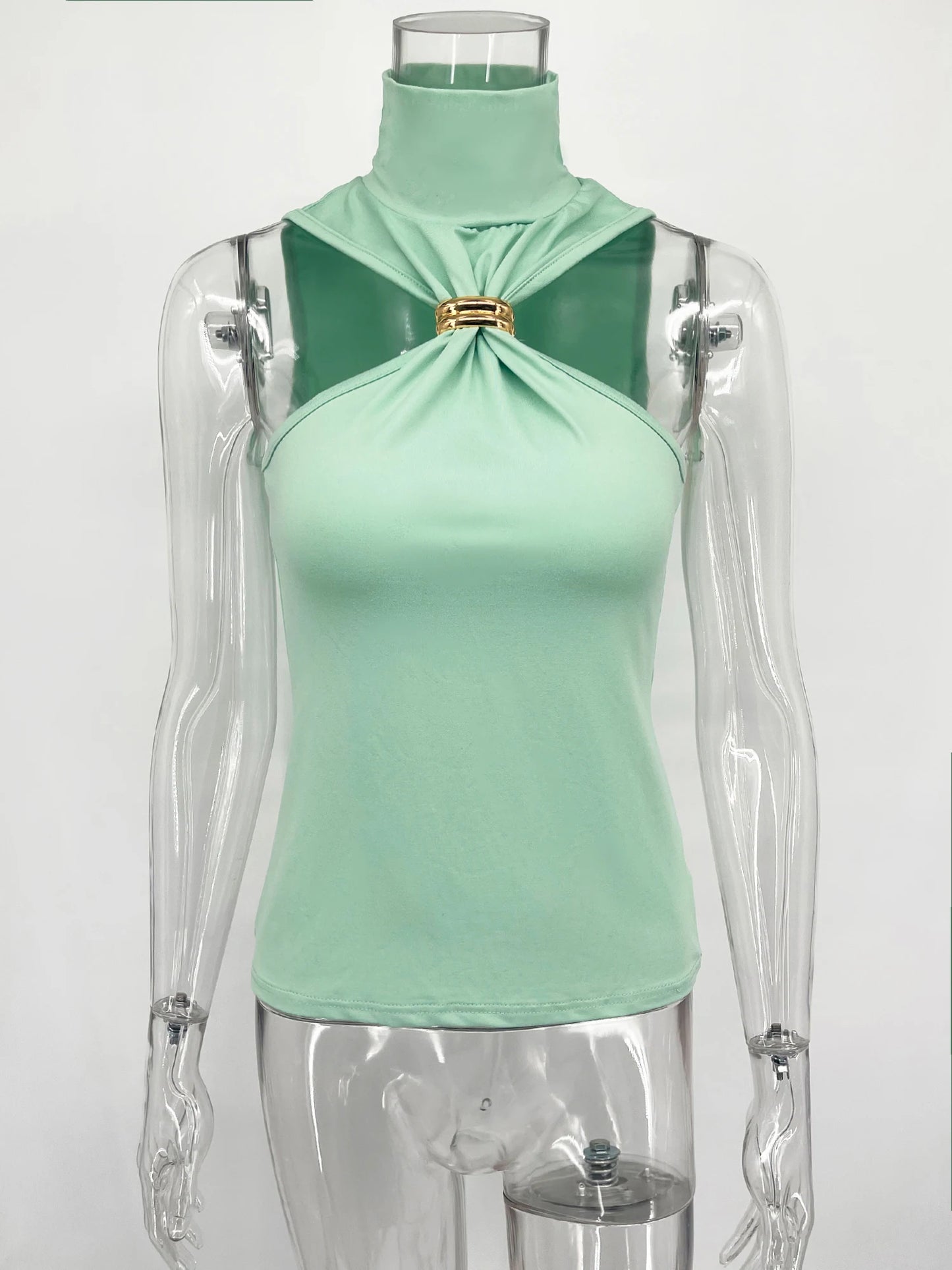 TARUXY Gold Ring Sleeveless Off-shoulder Top Female High Elasticity Fashion Slim Camis Streetwear 2025 New Summer Lady T shirt