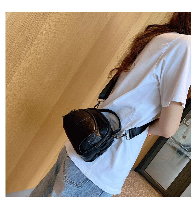 Compact PU Leather Shoulder Bag with Wide Straps for Women
