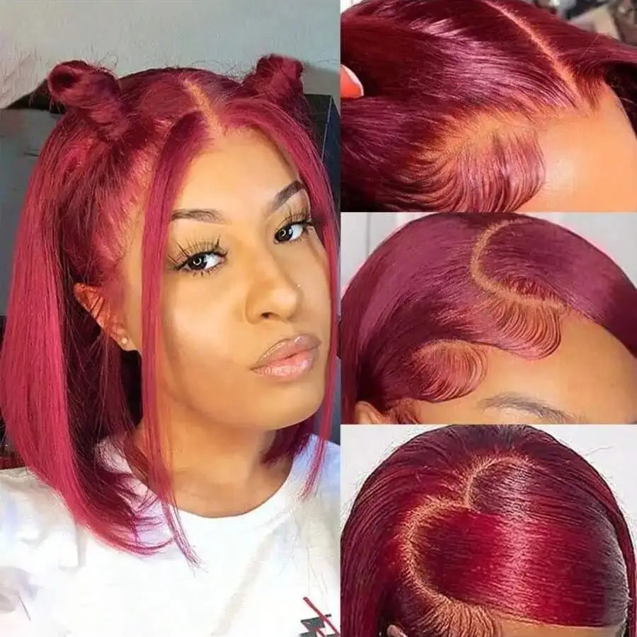 Elegant Burgundy Straight Lace Front Human Hair Bob Wig for Women