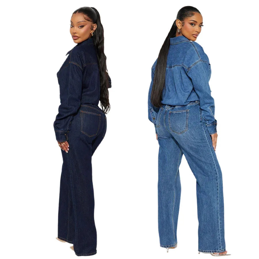 Washed Distressed Denim Jumpsuit