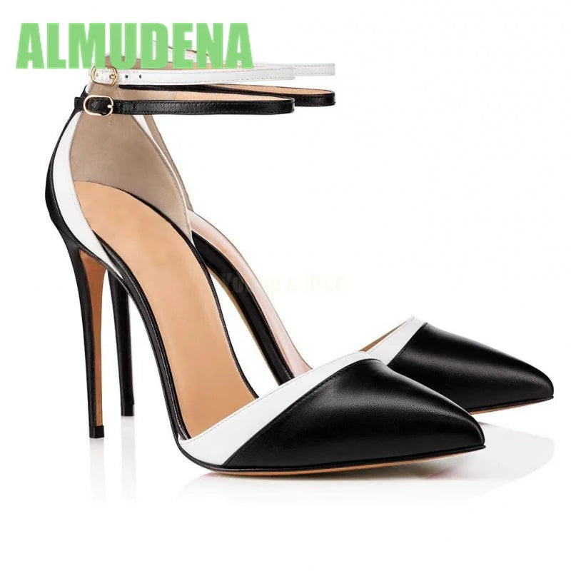 Elegant Color Block Pointed Toe Leather Pumps For Women