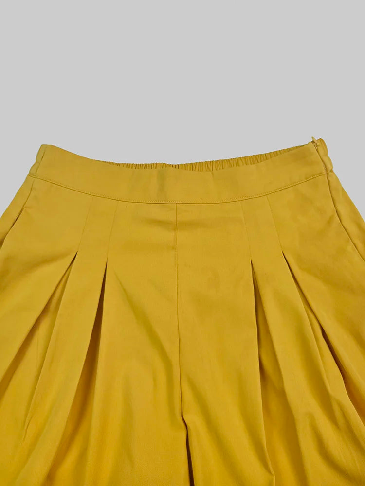 Beautyblue Elegant Women's Coats&Pants Yellow Pant Sets New Casual Buttoned Pleated Lapel Blazer Blouses Pockets Trousers Female