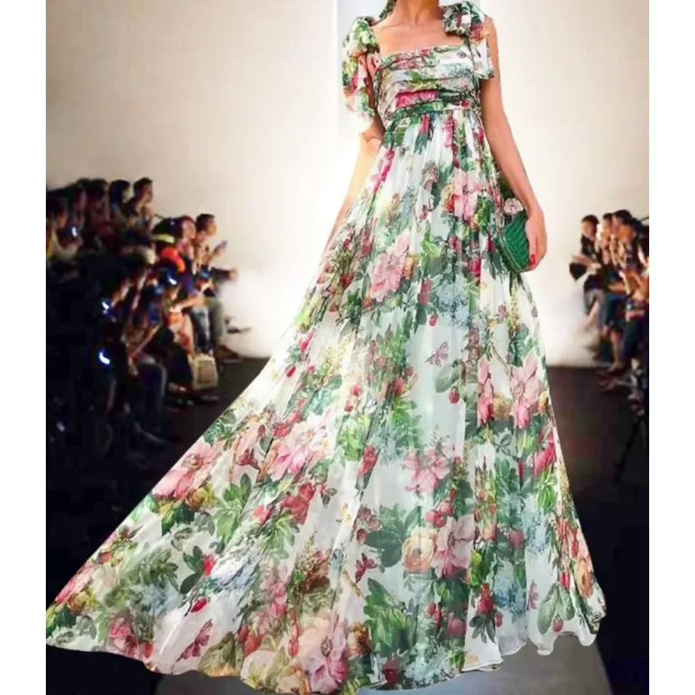 Elegant Floral Off Shoulder A Line Dress for Women