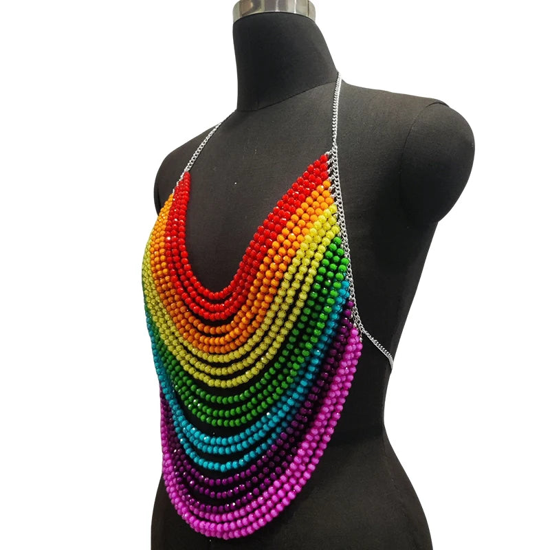 Backless Rainbow Crystal Beaded Body Chain For Women