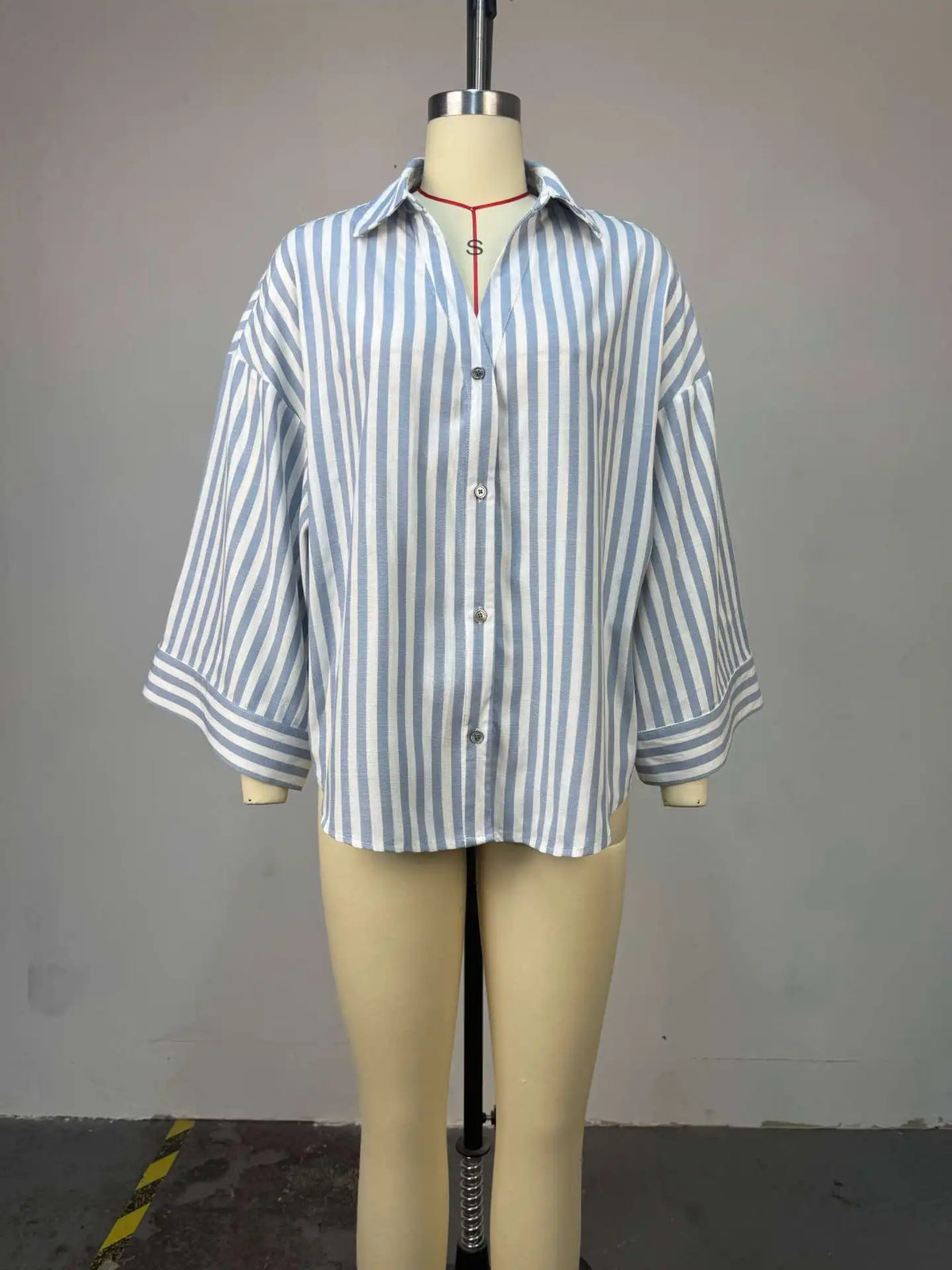 Striped Long Sleeve Turn Down Collar Blouse Shirt for Women