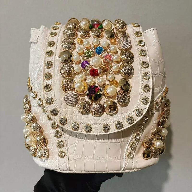 Women's New Backpack Elegant Diamond-encrusted Backpacks Multi-functional Beaded Trendy Crossbody Bucket Bag Large Capacity