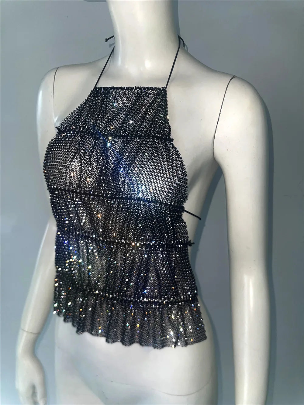 Hollow Out Rhinestone Backless Crop Tank Top for Women