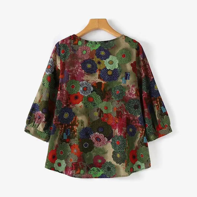 ZANZEA Women Long Sleeve Blouse 2024 Autumn Retro Floral Print Shirts Vintage Office Lady Cotton Chemise Holiday Round Neck Tops